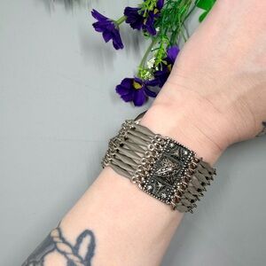 Mexico Signed Alpaca Silver Vintage Ornate Bracelet